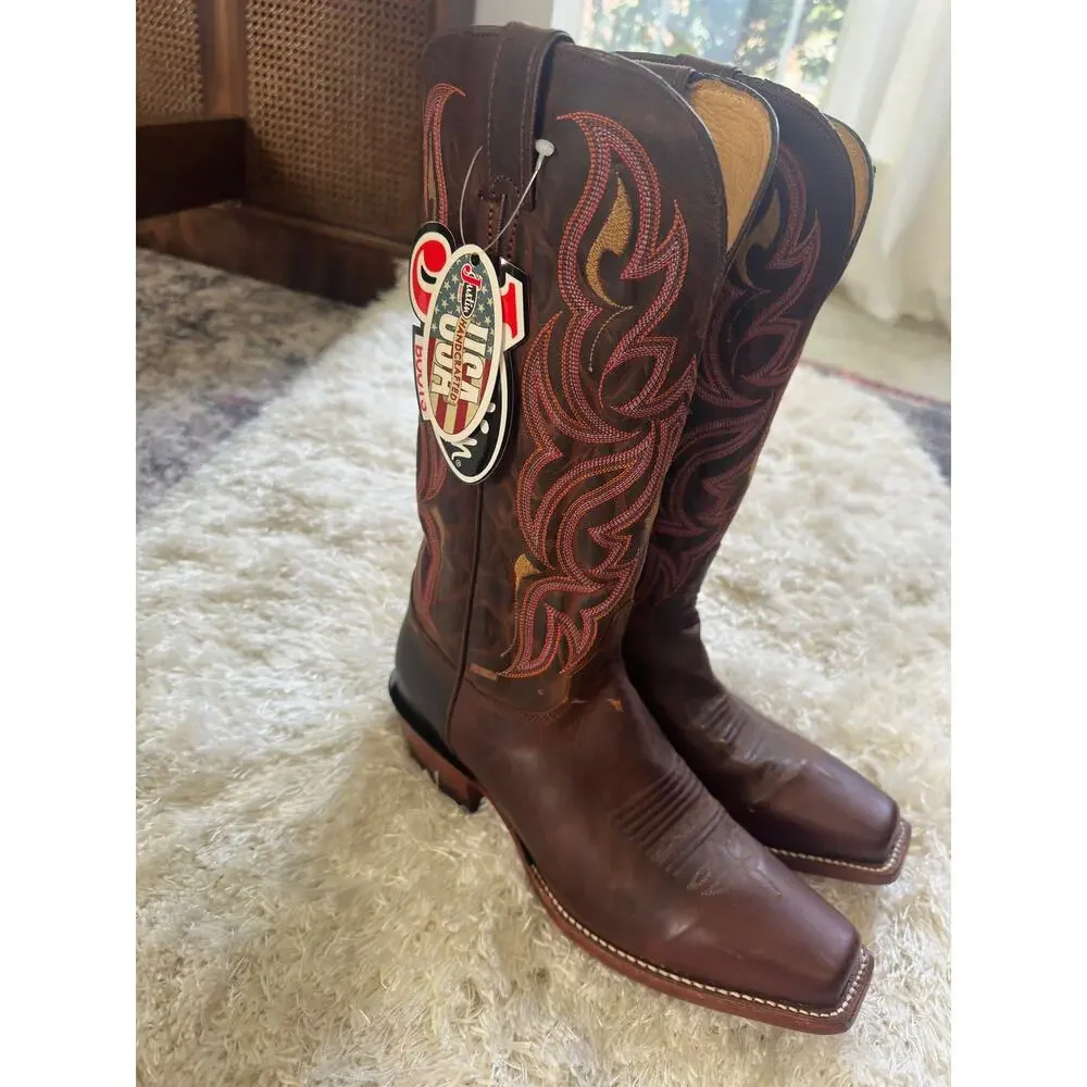 NWT Justin L2687 Ladies Punchy Western Boots Antique Brown Pink Square Toe 9.5 B - Picture 2 of 9